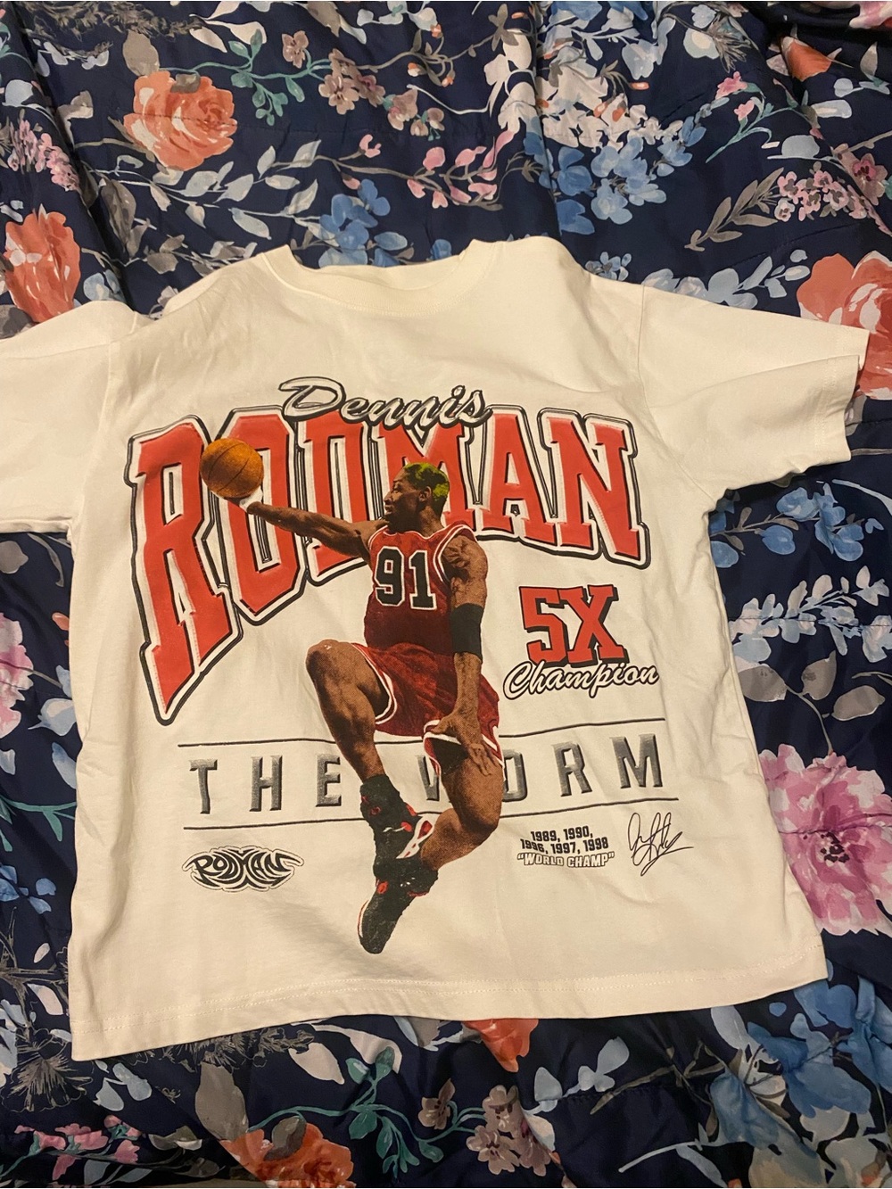 Dennis Rodman 5X Champion White Graphic Tee